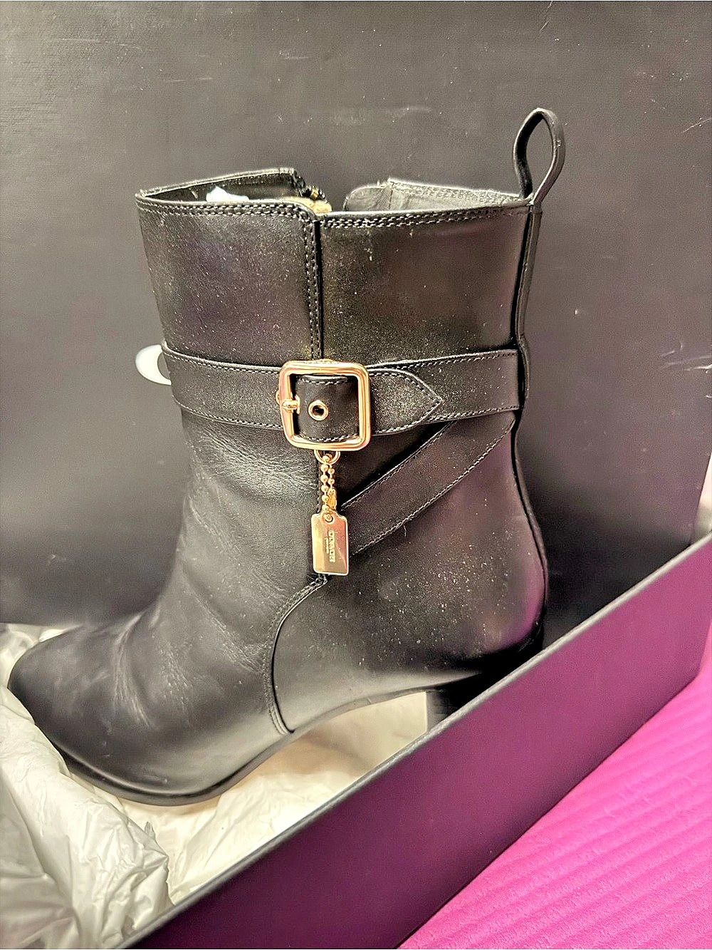 Coach Olivia Leather Heeled Boots Black US 10 NWT